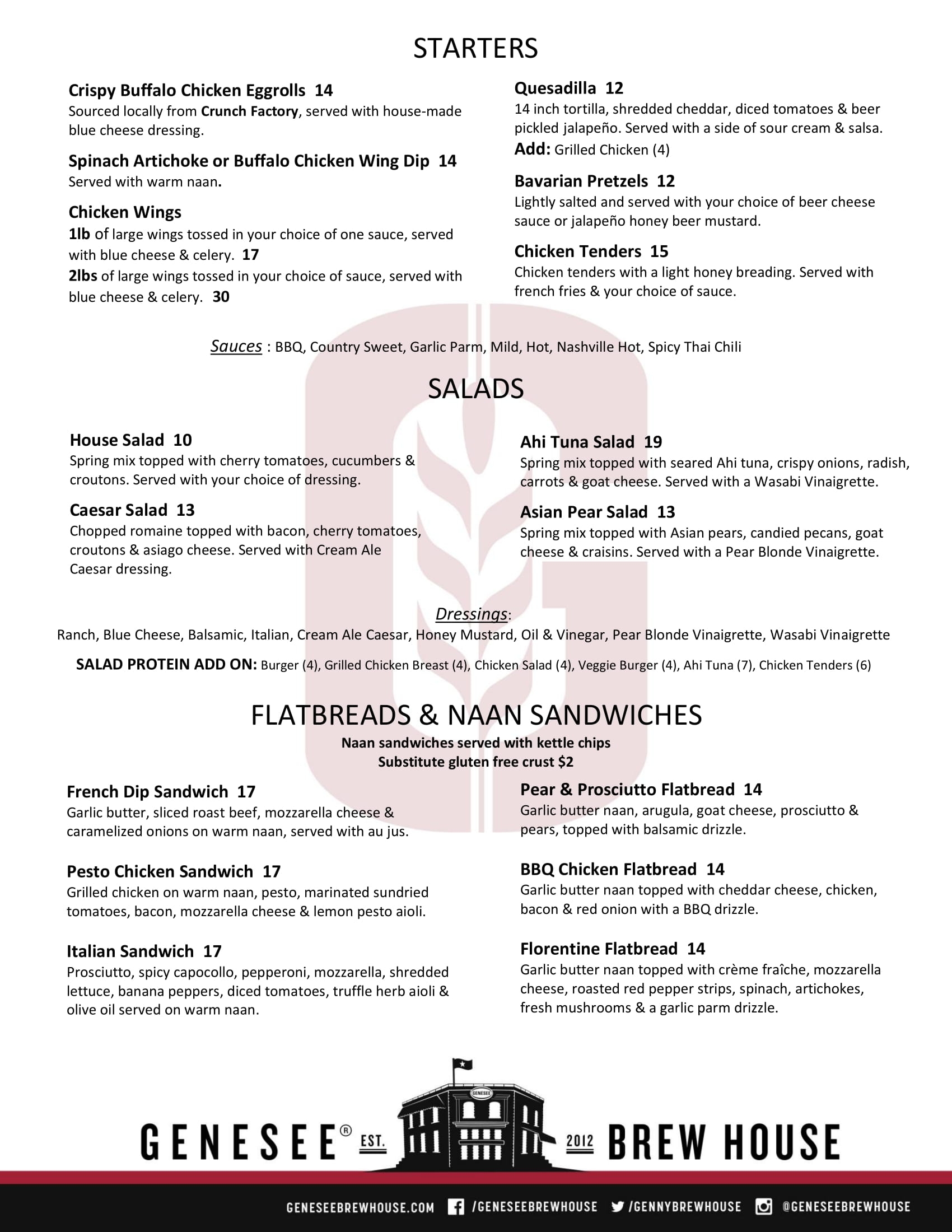 Brew House Menu Page 1